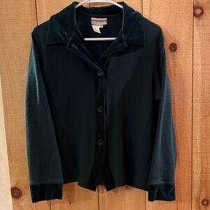 Christopher & Banks Deep Green Velvet-Collar/Cuff Button Front Top